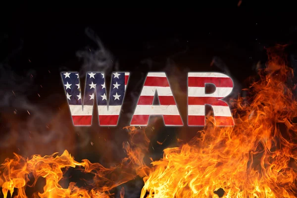 Grunge American flag, war concept with fire flames. — Stock Photo, Image