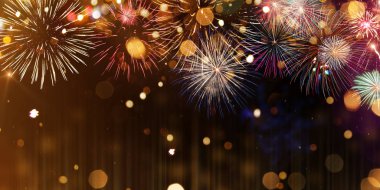 Bokeh özgeçmişi olan renkli bir havai fişek. Yeni yıl kutlaması.