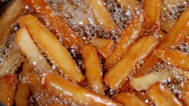 Slow motion av matlagning pommes frites i fritösen — Stockvideo