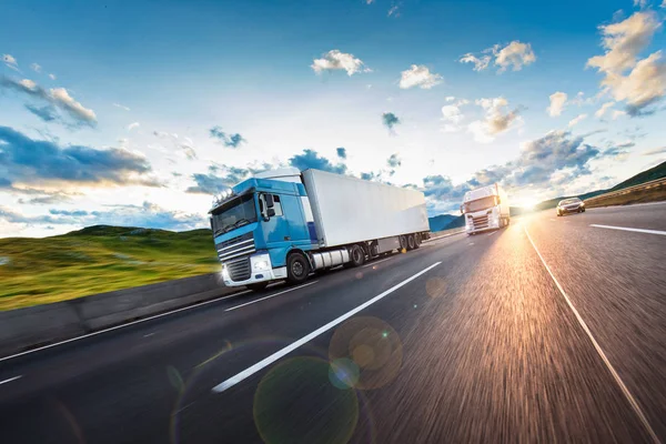 Truck with container on road, cargo transportation concept. — Stock Photo, Image