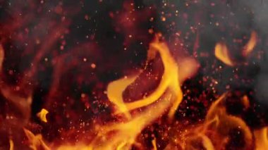 Alevler, kıvılcımlarla, yüksek hızlı kamerayla, 300 fite ateş ediyor.,