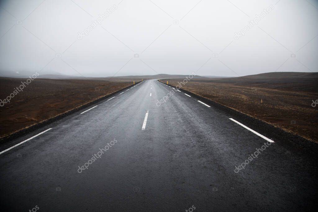 Travel to Iceland. Typical Icelandic landscape with Ring Road.