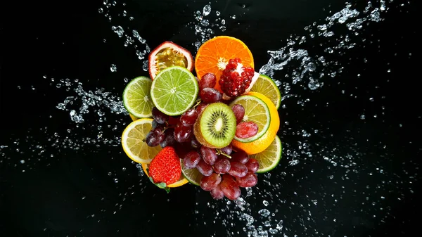 Super Slow Motion Shot of Fresh Fruits with Splashing Water