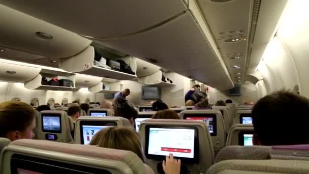यात्रियों के साथ विमान केबिन आंतरिक — स्टॉक वीडियो
