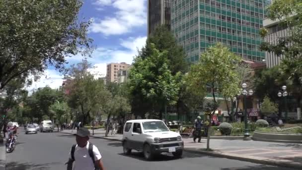 Bolivia Paz Februari 2017 Kollektivtrafiken Den Centrala Prado Gatan Paz — Stockvideo