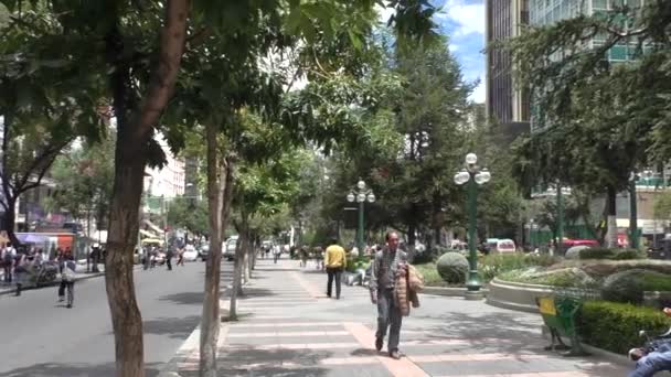 Bolivya Paz Şubat 2017 Paz Bolivya Merkezi Prado Sokakta Yürüyen — Stok video