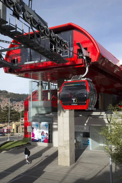 Bolivia Paz Fevrier 2017 Station Teleferico Cableway Avec Téléphérique Ligne — Photo