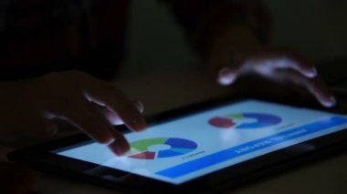 Dijital Tablet ile iş analiz raporu ekranda. Dokunmatik yüzey ile grafik kullanarak ele