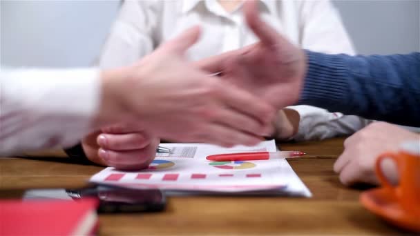 Two Businessmen Shaking Hands. Handshaking After Good Deal. Slow Motion Effect — Stock Video