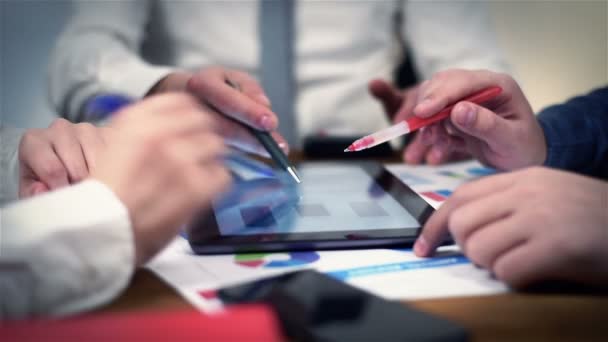 Business Professionals Are Monitoring Report On Digital Tablet — Stock Video