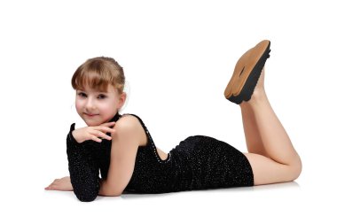 beautiful girl is lying on the floor in a black dress clipart