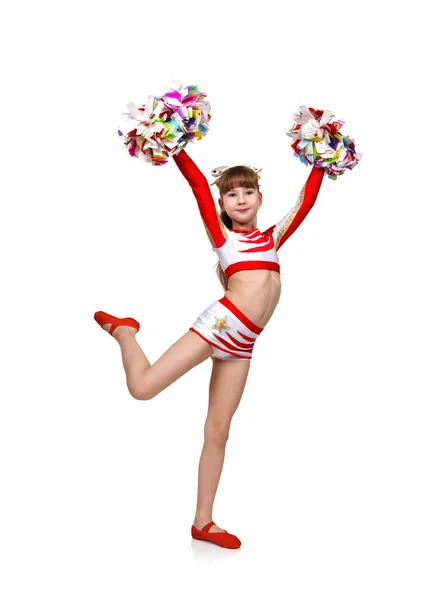 Piękna dziewczyna cheerleaderek z pom — Zdjęcie stockowe
