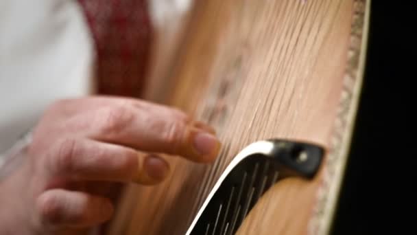 Hombre tocando en instrumento musical nacional ucraniano - Bandura — Vídeo de stock