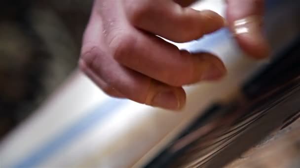 Hand With Artificial Nail Playing On Bandura, Traditional Ukrainian Musical Instrument — Stock Video