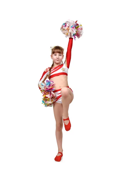 Dziewczyna cheerleaderka z tańców pompony — Zdjęcie stockowe