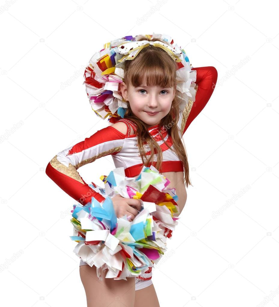 cheerleader girl with white and red dress