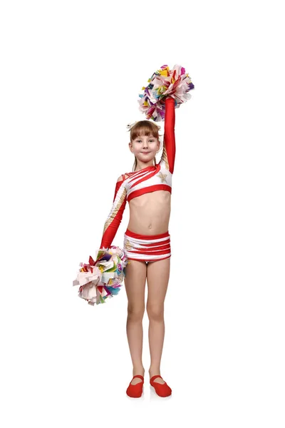 Cheerleader menina levantou as mãos para cima — Fotografia de Stock