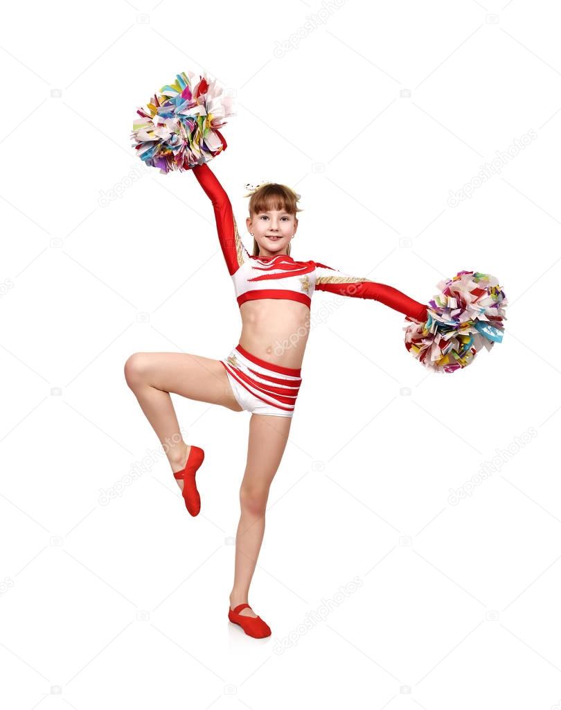 cheerleader girl with pompoms dances