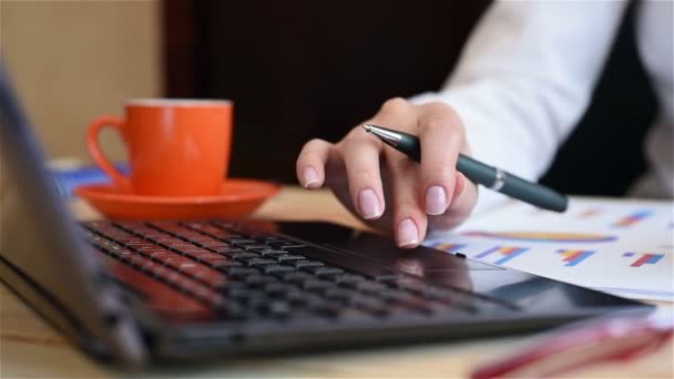 Succesvol Accountant vrouw die werkt met financiële gegevens In Office — Stockvideo