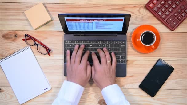 Businessman Working In Office,Typing On Laptop. Business Market Concept — Stock Video