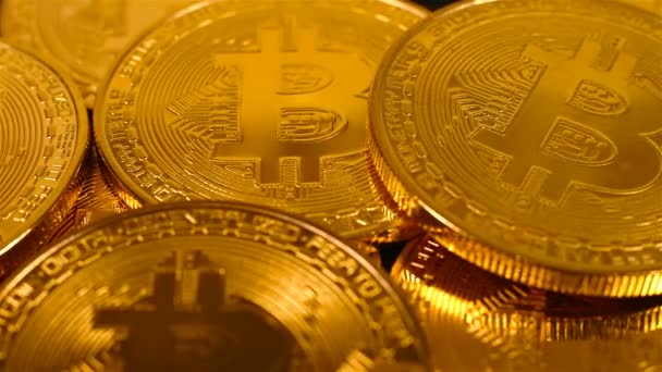 Χρυσό Bitcoins Έννοια Τεχνολογία Εξόρυξης Blockchain Κοντινό Πλάνο — Αρχείο Βίντεο