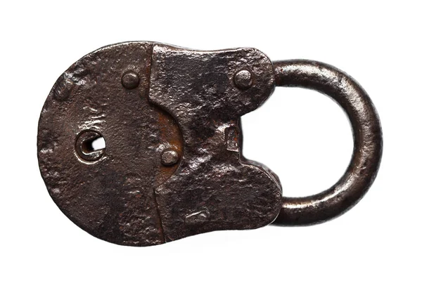 La vecchia serratura arrugginita vicino isolato su sfondo bianco — Foto Stock