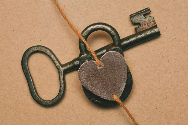 Love symbol. Key, lock and heart. Valentine\'s Day - conceptual photo.