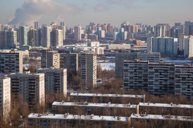 Moskova, Rusya - 06 Şubat 2017: Görünüm evleri, bölge Ochakovo-Matveevskoe, yerleşim alanları, alan uyku