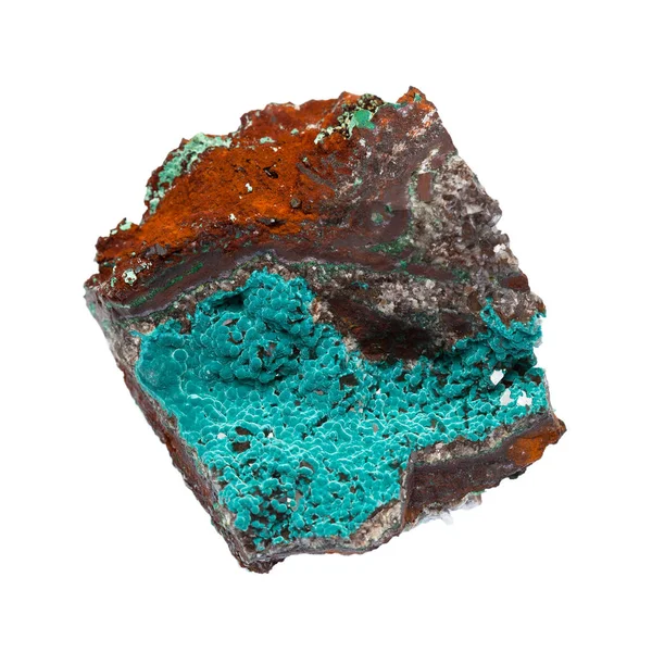 Minerały - rosasite na na białym tle limonitu. Odkrycie geologiczne — Zdjęcie stockowe
