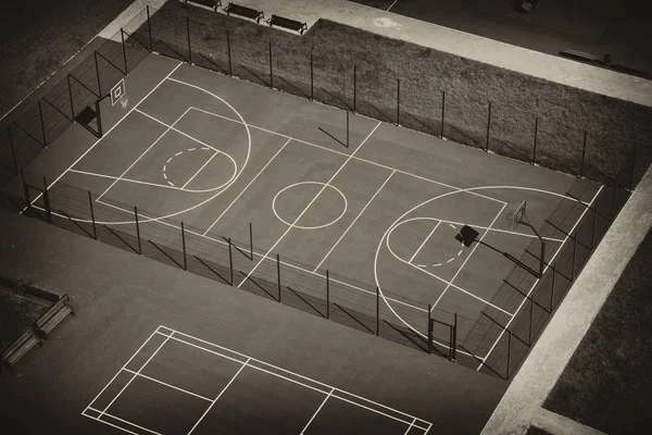 Basketball court top view, retro toning — Stock Image Basketball court top view, retro toning Royalty Free Stock Images