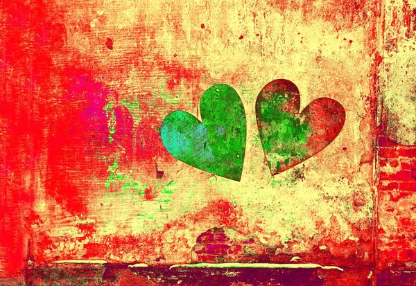 Miłość Romans Kreatywne Sztuka Tło Serce Namalowane Ścianie Stylu Grunge — Zdjęcie stockowe