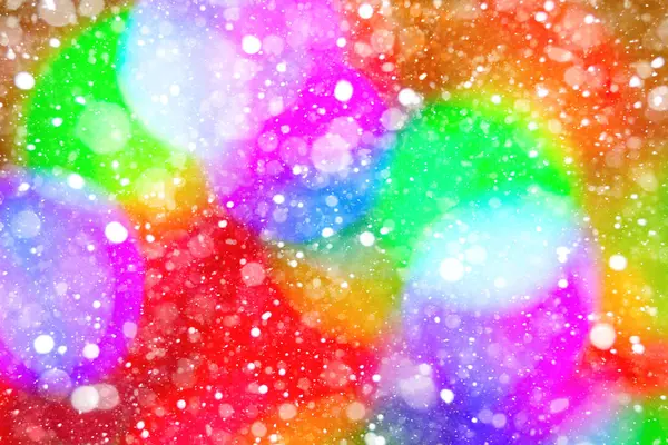 Festive Bright Colorful Background Colorful Spots Bokeh Effect Snowflakes — Stock Photo, Image