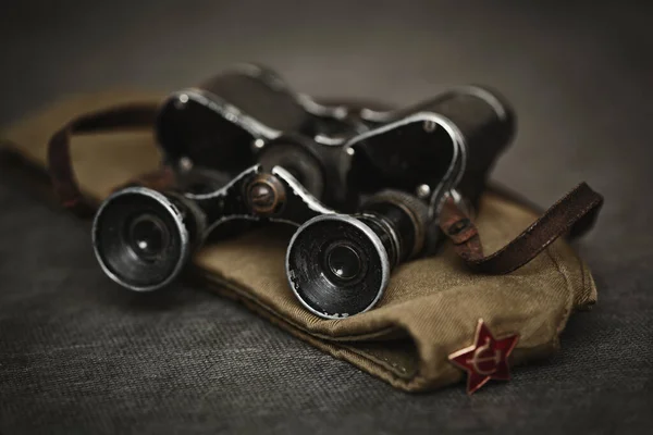 Military Cap Vintage Binoculars Symbol Victory May Second World War — Stock Photo, Image