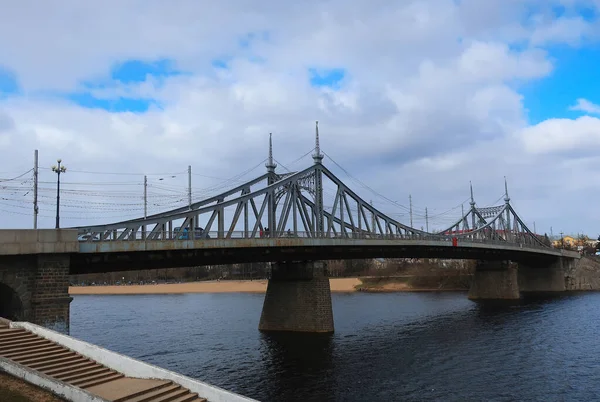 Tver Russia March 2020 Starovolzhsky Bridge Volga River — стокове фото