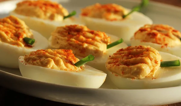 Deviled eggs with red pepper — Stock Photo, Image