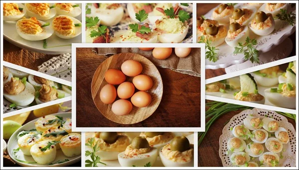 Easter background. Collage of delicious eggs recipes — Stock Photo, Image