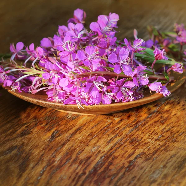 Flower Willowherb - Epilobium Angustifolium on wooden background — Stock Photo, Image