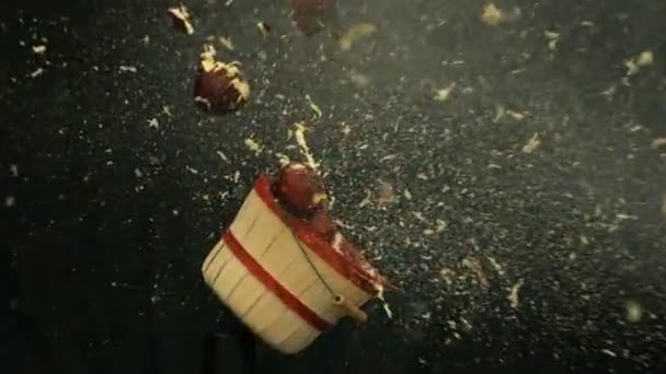 Basket of apples exploding — Stock Video