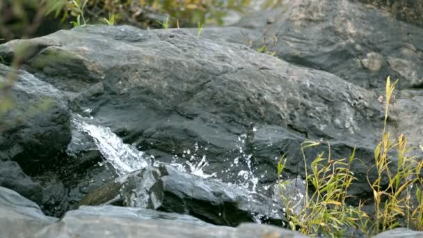 Vreedzame water splash op lichte rotsen — Stockvideo