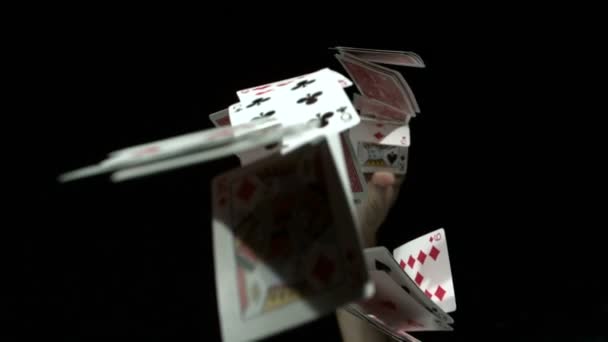 Slow motion flinging card deck — Stock Video