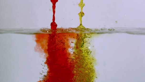 slow motion red and yellow water streams