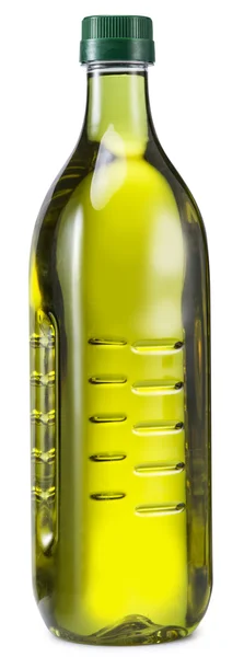 Bouteille d'huile d'olive extra vierge sur fond blanc . — Photo