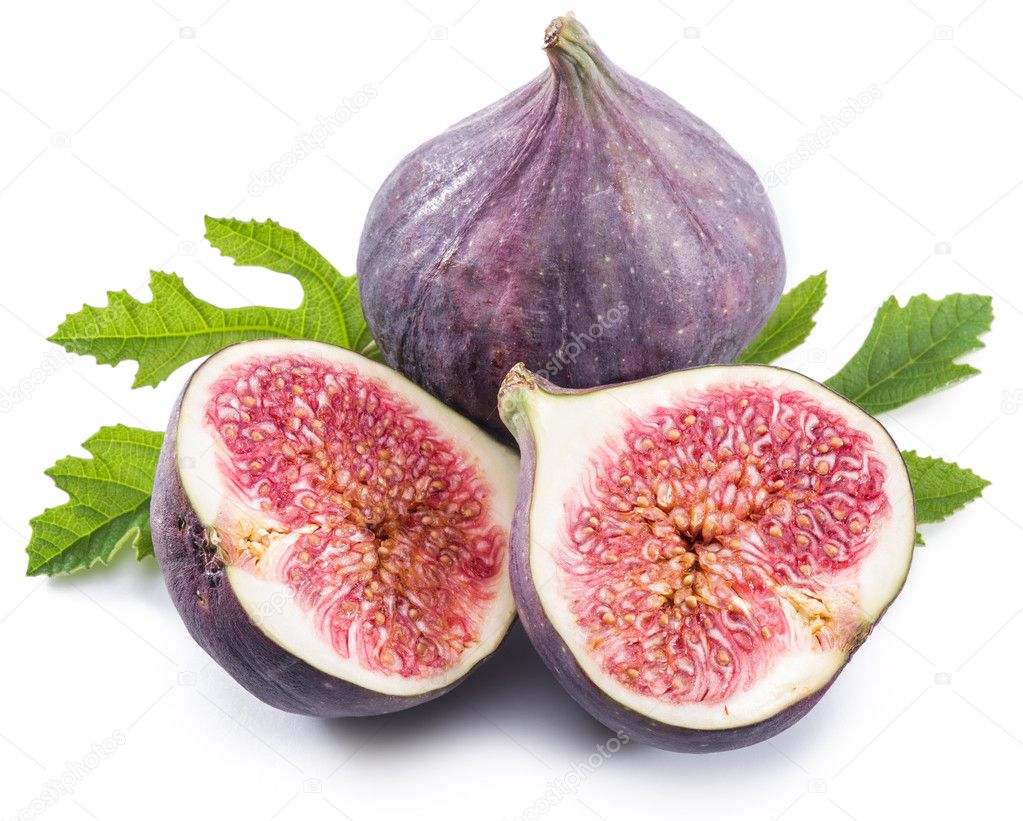 Ripe fig fruits on the white background.