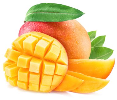 Mango meyve beyaz arka plan üzerinde izole yaprak ile.
