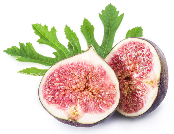 Ripe fig fruits on the white background.