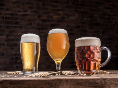 Farklı bardak bira ahşap tablo.