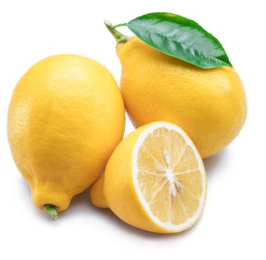 Olgun limon meyve beyaz zemin üzerine limon yaprağı.