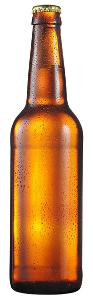 Koud flesje bier met gecondenseerde water druppels op het. — Stockfoto