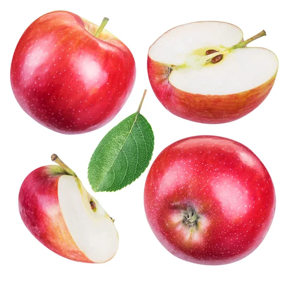 Conjunto de manzanas rojas maduras y rodajas de manzana . — Foto de Stock