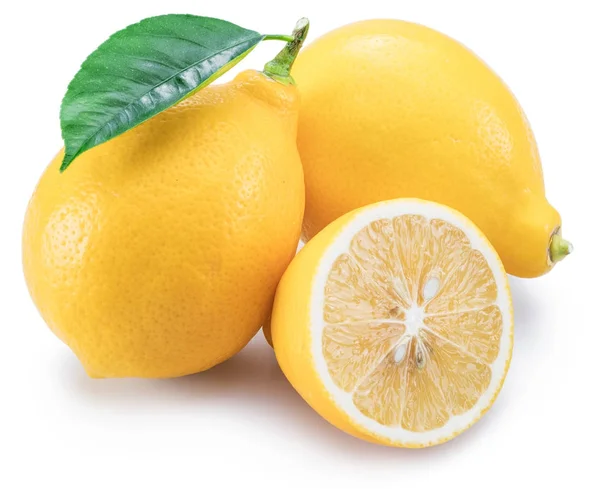 Frutti di limone maturi con foglia di limone sullo sfondo bianco . — Foto Stock